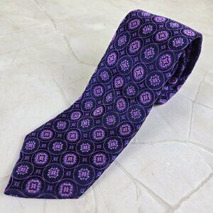 Tasso Elba 100% Silk Men's Tie Blue Purple Repeating Circle Pattern
